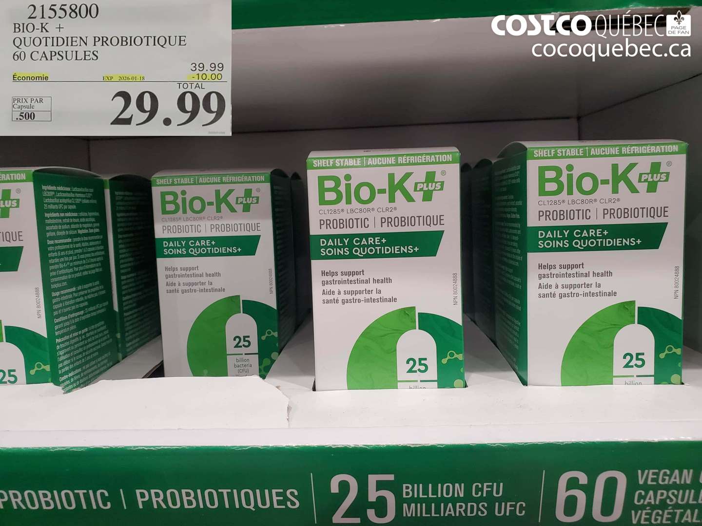 2155800 BIO-K + QUOTIDIEN PROBIOTIQUE 60 CAPSULES ($10.00 INSTANT SAVINGS EXPIRES ON 2026-01-18) $29.99