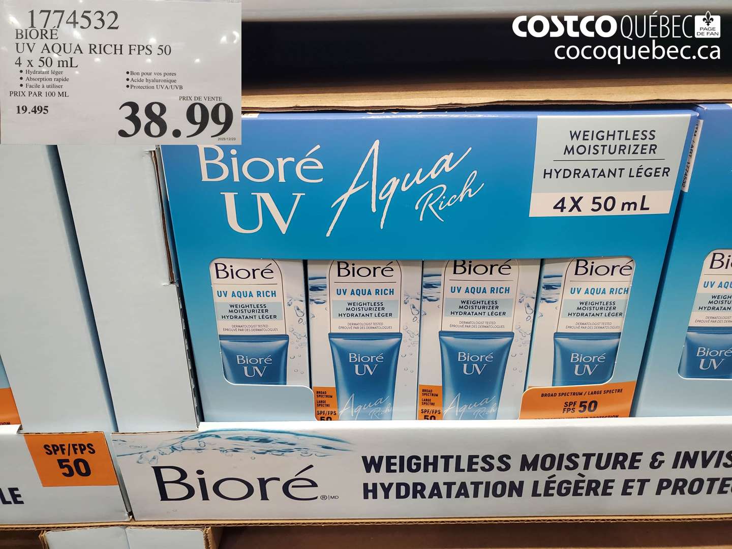 1774532 BIORÉ UV AQUA RICH FPS 50 4 x 50 mL $38.99