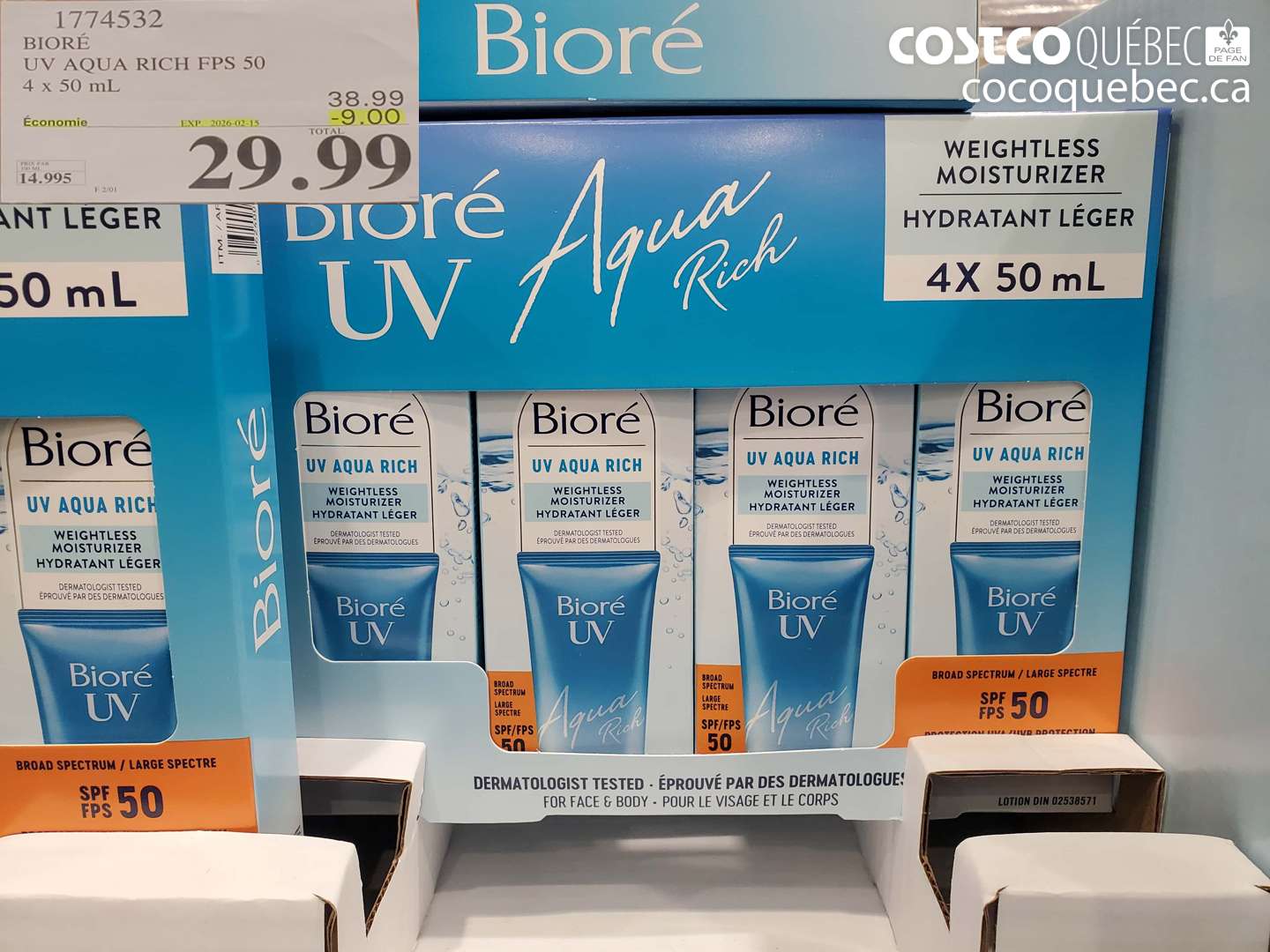 1774532 BIORÉ UV AQUA RICH FPS 50 4 x 50 mL ($9.00 INSTANT SAVINGS EXPIRES ON 2025-02-15) $29.99