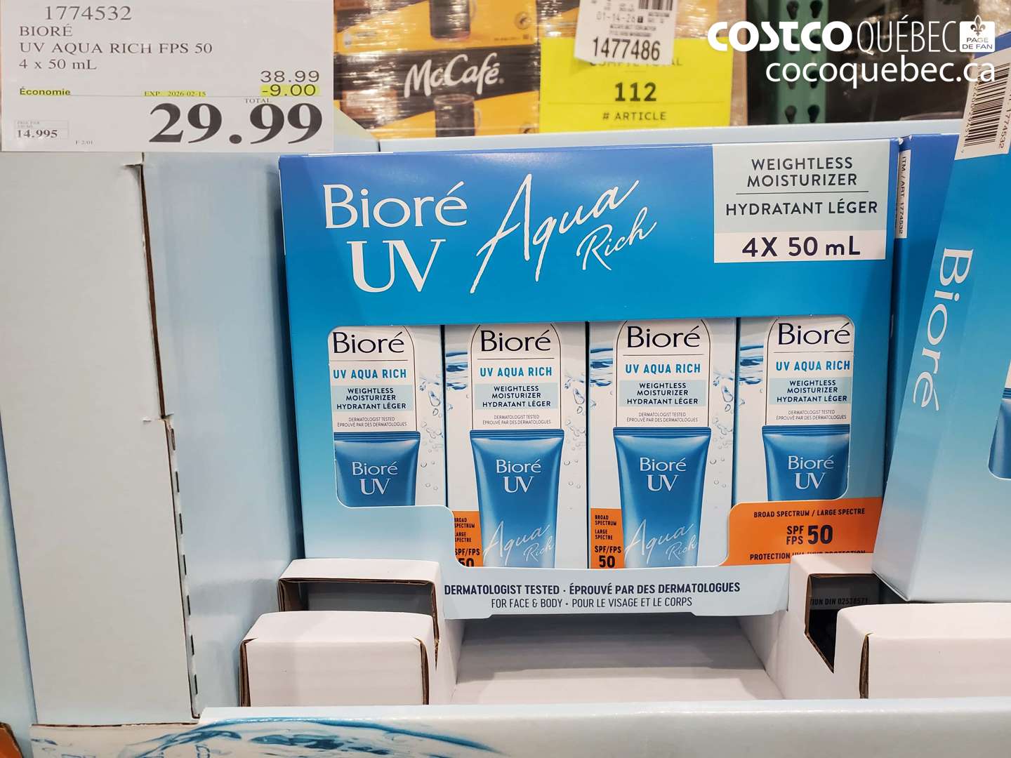 1774532 BIORÉ UV AQUA RICH FPS 50 4 x 50 mL ($9.00 INSTANT SAVINGS EXPIRES ON 2025-02-15) $29.99