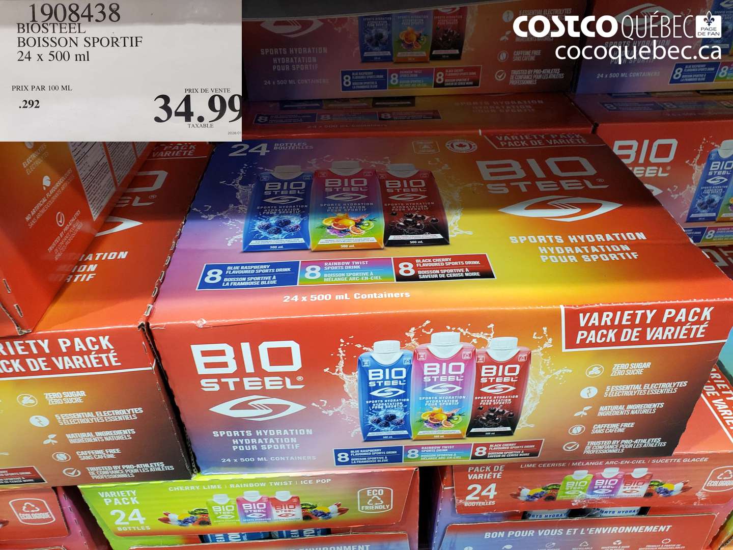 1908438 BIOSTEEL BOISSON SPORTIF 24 x 500 ml $34.99