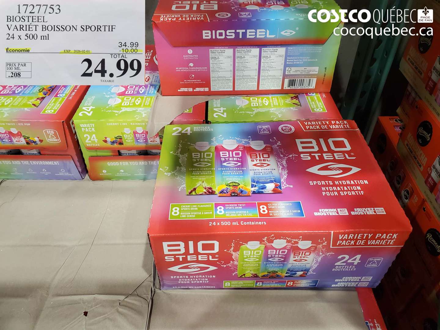 1727753 BIOSTEEL BOISSON SPORTIF 24 x 500 ml  ($10.00 INSTANT SAVINGS EXPIRES ON 2026-02-01) $24.99