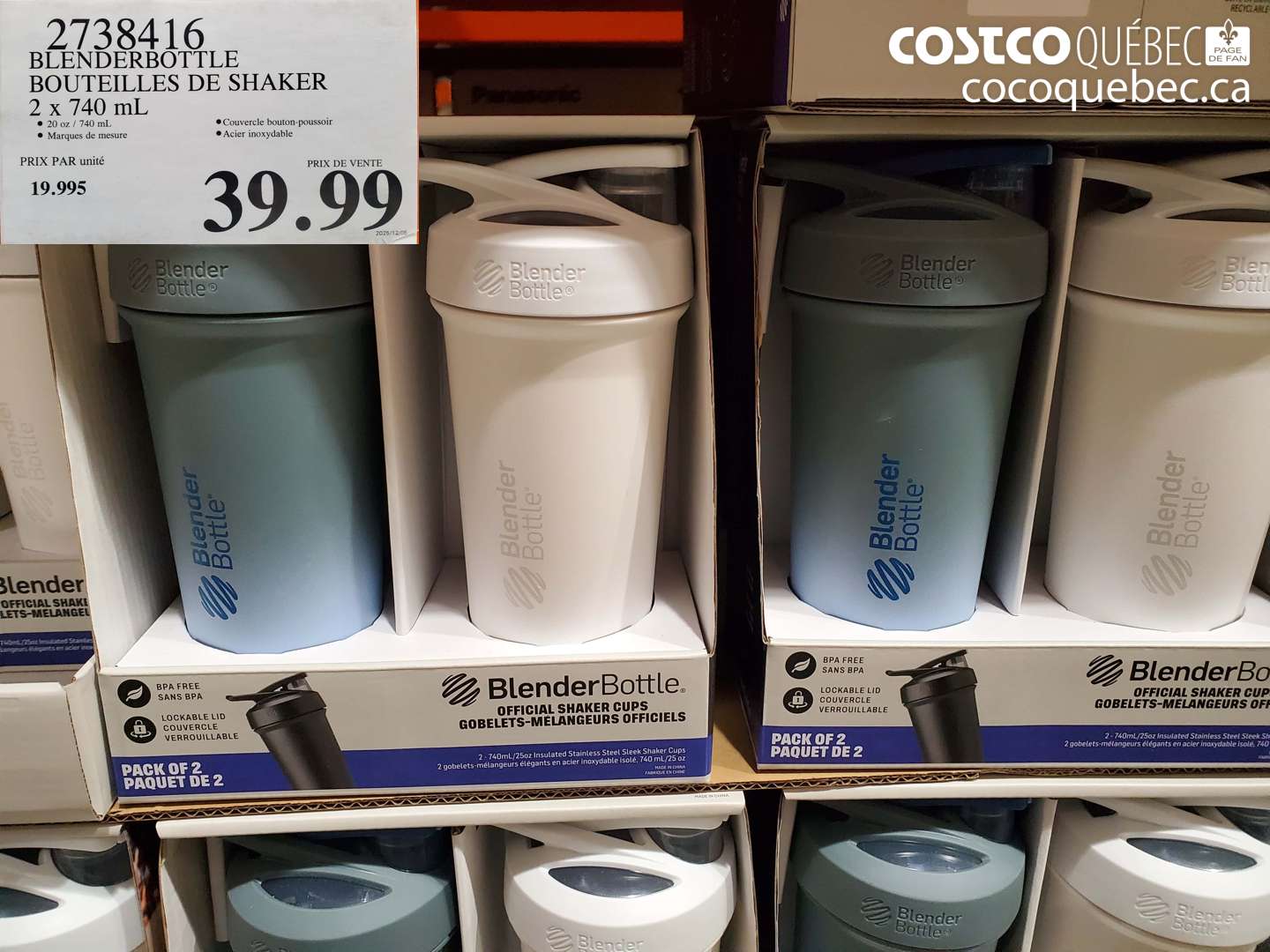 2738416 BLENDERBOTTLE BOUTEILLES DE SHAKER 2 x 740 mL $39.99