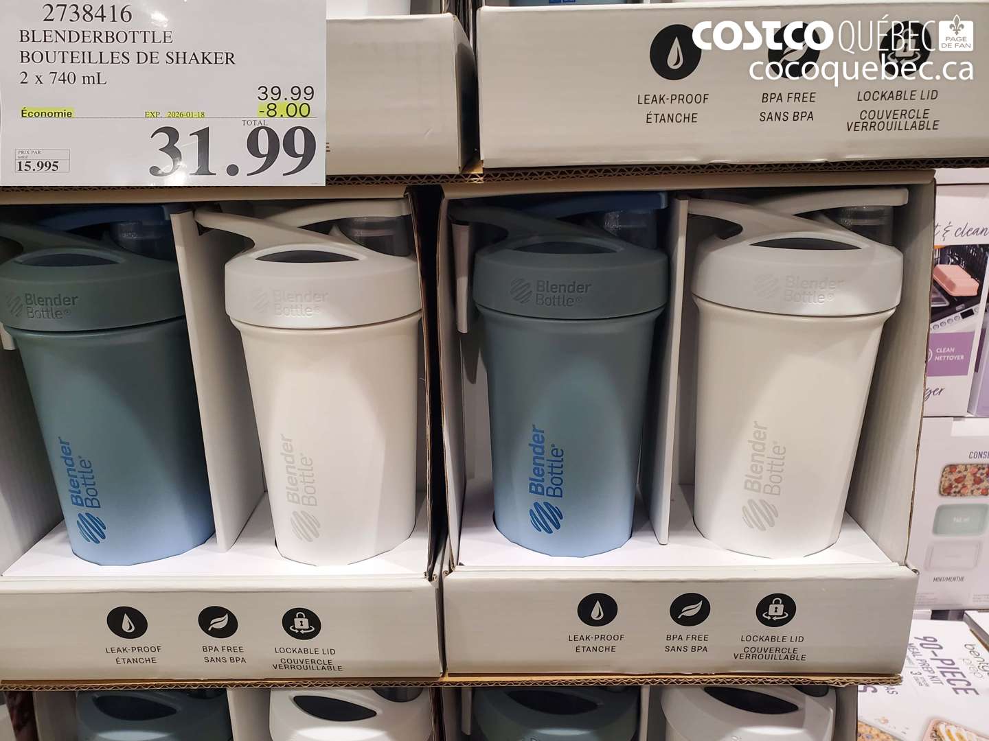 2738416 BLENDERBOTTLE BOUTEILLES DE SHAKER 2 x 740 mL ($8.00 INSTANT SAVINGS EXPIRES ON 2026-01-18) $31.99