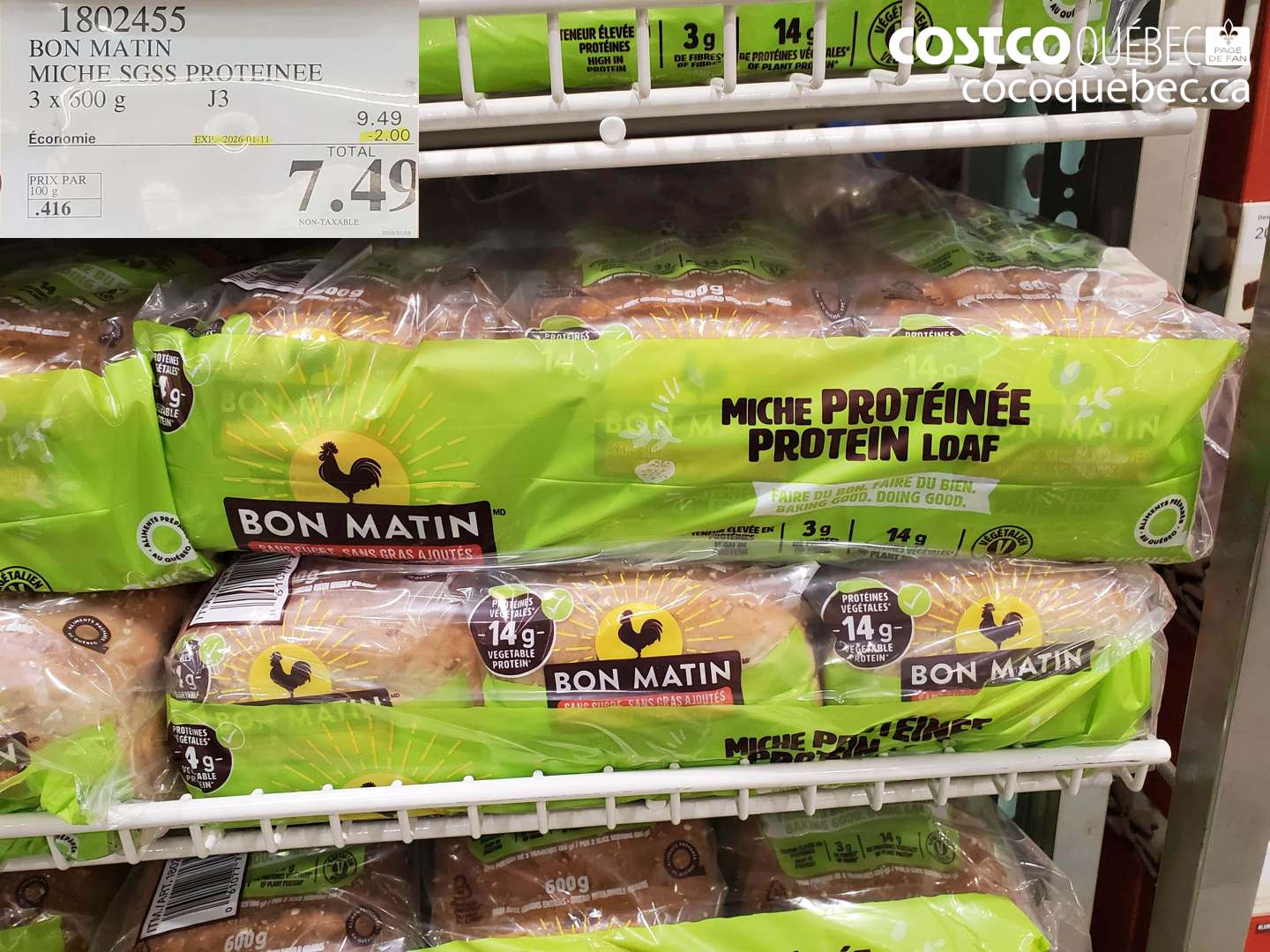 1802455 BON MATIN MICHE S GSS PROTEINEE 3 x 600 g ($2.00 INSTANT SAVINGS EXPIRES ON 2026-01-11) $7.49