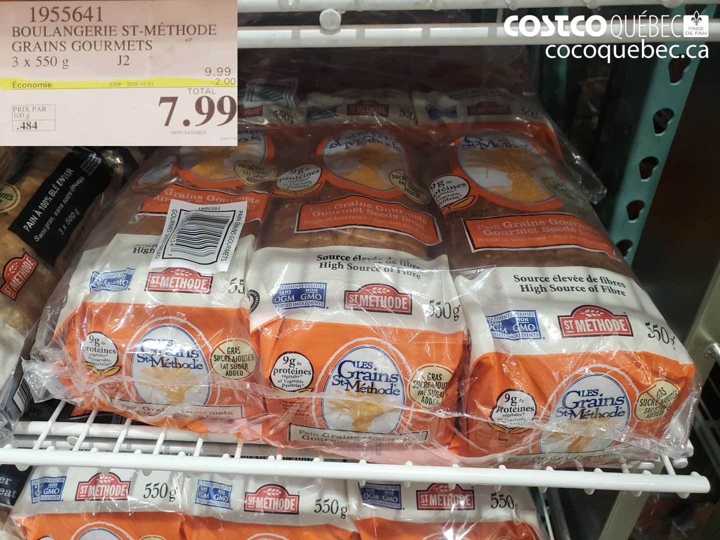 1955641 BOULANGERIE ST-MÉTHODE GRAINS GOURMETS 3 x 550 g ($2.00 INSTANT SAVINGS EXPIRES ON 2026-02-01) $7.99