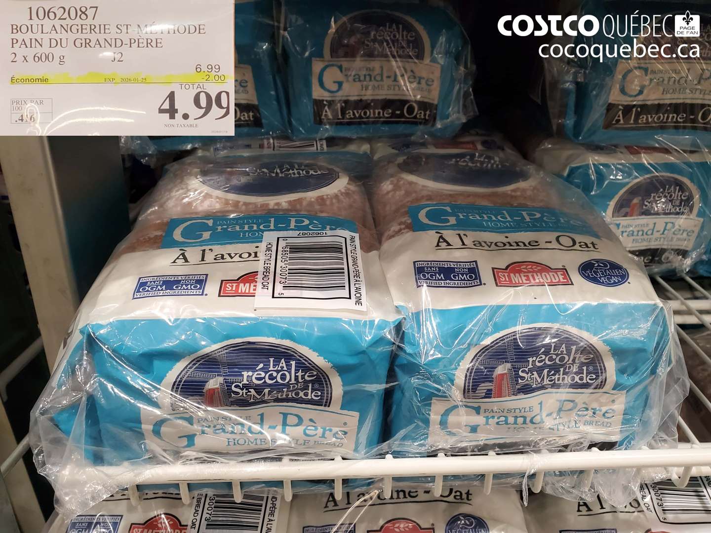 1062087 BOULANGERIE ST-MÉTHODE PAIN DU GRAND-PERE 2 X 600 G ($2.00 INSTANT SAVINGS EXPIRES ON 2026-01-25) $4.99