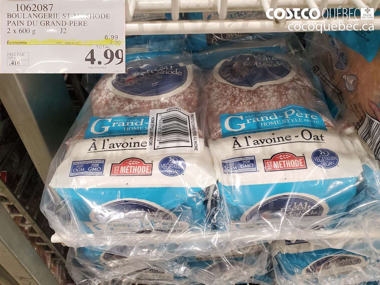 1062087 BOULANGERIE ST-MÉTHODE PAIN DU GRAND-PERE 2 X 600 G ($2.00 INSTANT SAVINGS EXPIRES ON 2026-01-25) $4.99