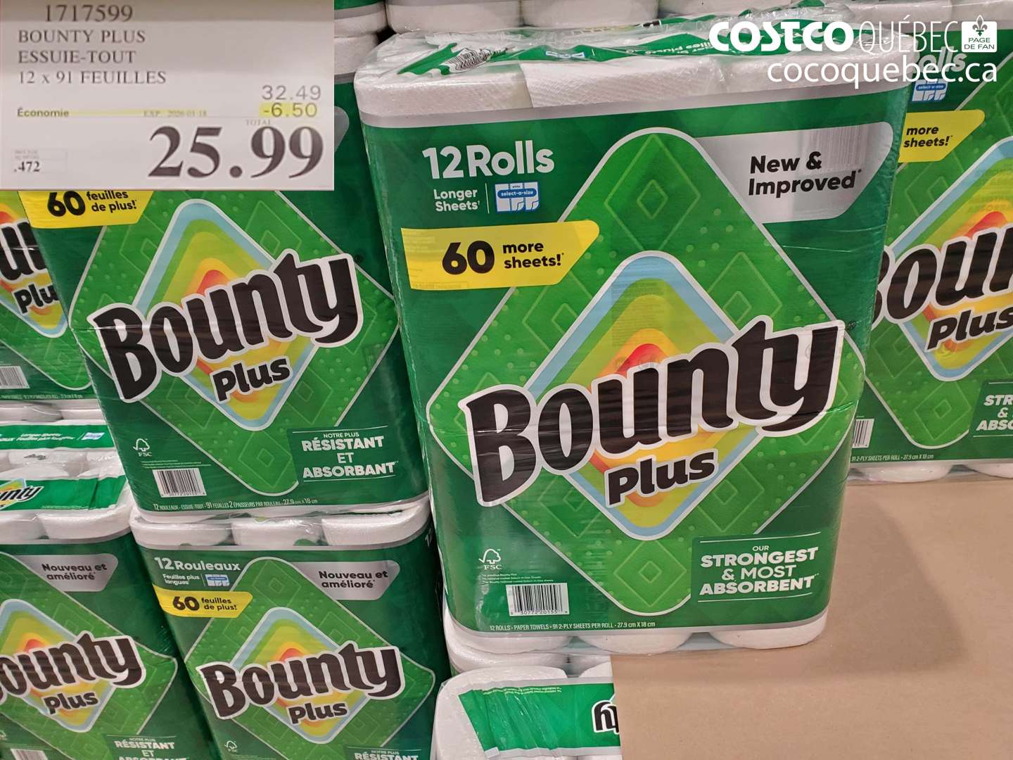 1717599 BOUNTY PLUS ESSUIE-TOUT 12 x 91 FEUILLES ($6.50 INSTANT SAVINGS EXPIRES ON 2026-01-18) $25.99