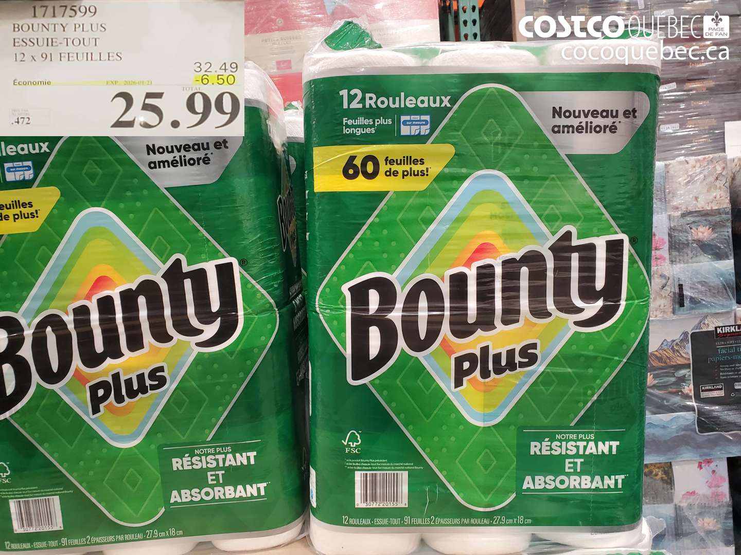 1717599 BOUNTY PLUS ESSUIE-TOUT 12 x 91 FEUILLES ($6.50 INSTANT SAVINGS EXPIRES ON 2026-01-21) $25.99