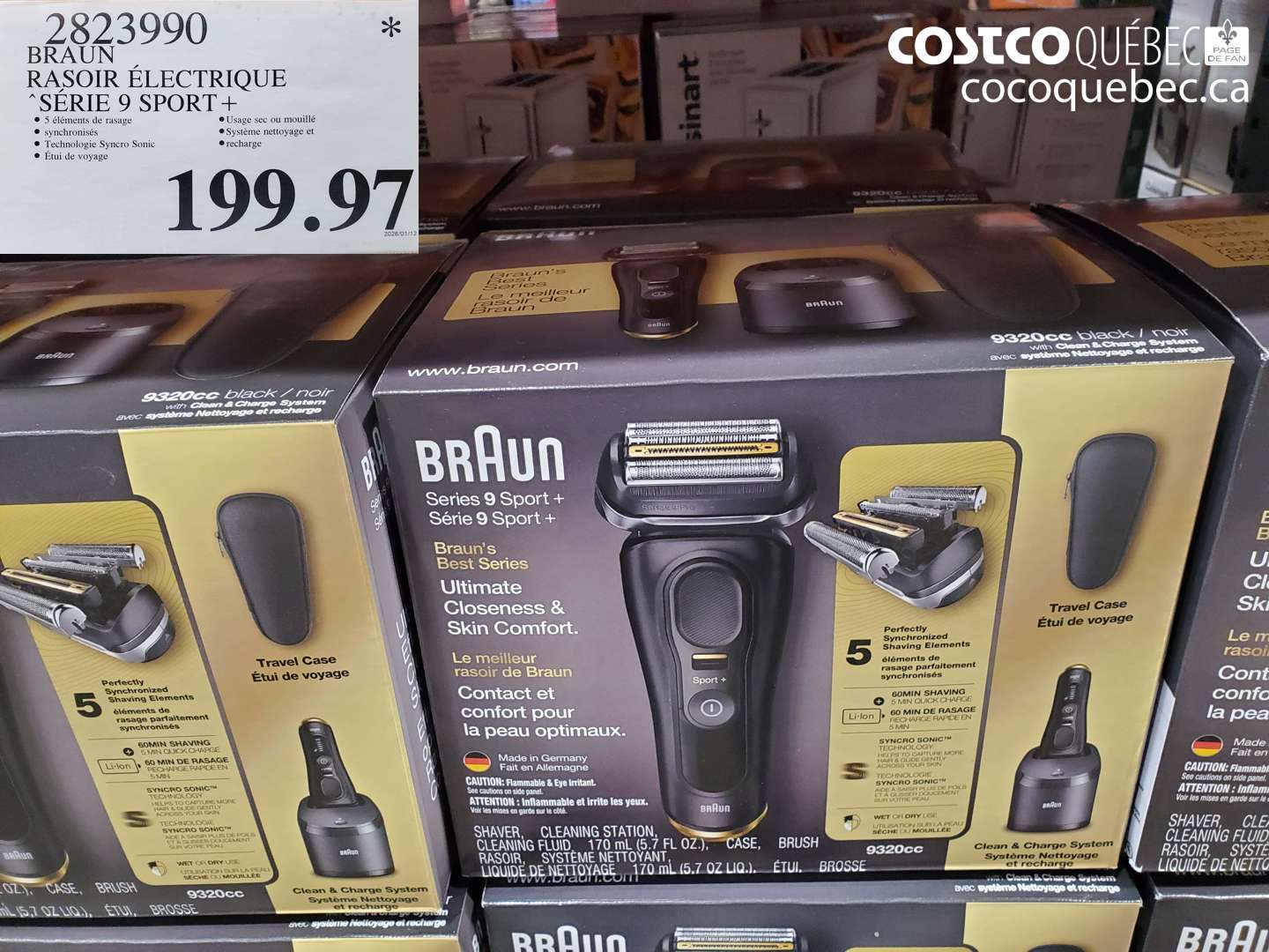 2823990 BRAUN RASOIR ÉLECTRIQUE SÉRIE 9 SPORT + $199.97