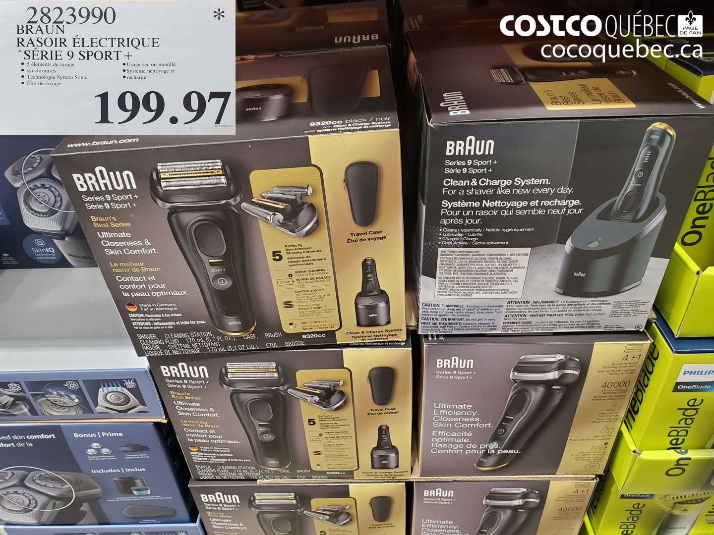 2823990 BRAUN RASOIR ÉLECTRIQUE SÉRIE 9 SPORT + $199.97