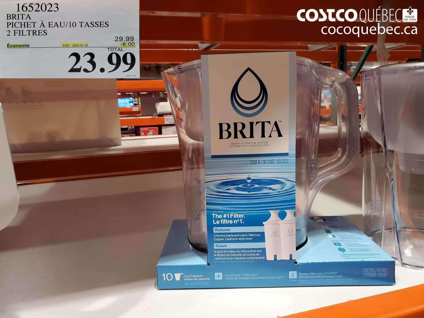 1652023 BRITA PICHET À EAU/10 TASSES 2 FILTRES ($6.00 INSTANT SAVINGS EXPIRES ON 2026-01-18) $23.99