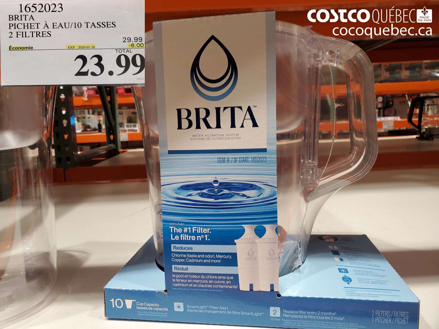 1652023 BRITA PICHET À EAU/10 TASSES 2 FILTRES ($6.00 INSTANT SAVINGS EXPIRES ON 2026-01-18) $23.99