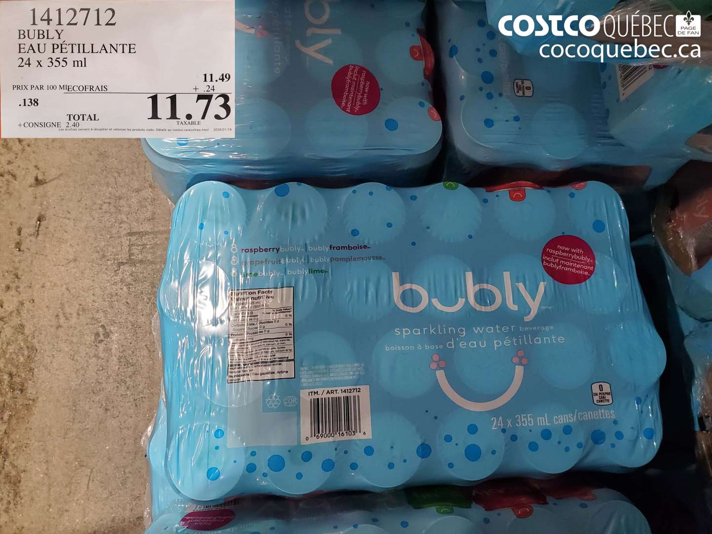 1412712 BUBLY EAU PÉTILLANTE 24 x 355 ml $11.73