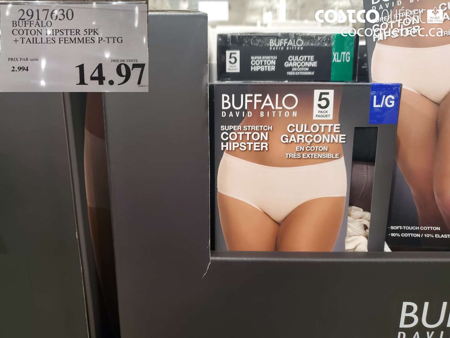 2917630 BUFFALO COTON HIPSTER 5PK + TAILLES FEMMES P-TTG $14.97