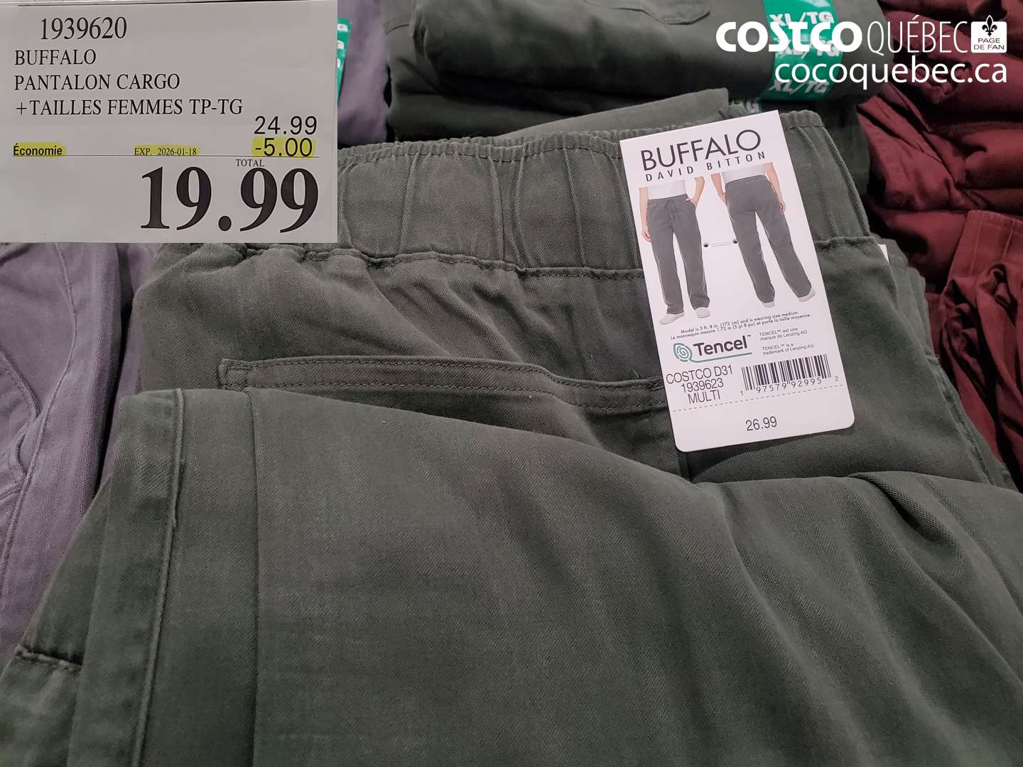 1939620 BUFFALO PANTALON CARGO +TAILLES FEMMES TP-TG ($5.00 INSTANT SAVINGS EXPIRES ON 2026-01-18) $19.99