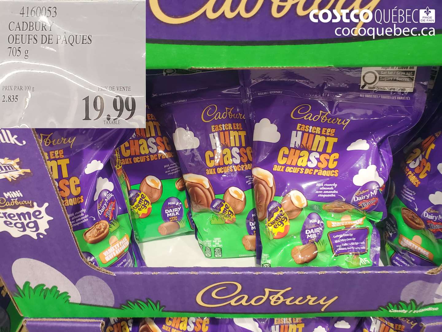 4160053 CADBURY Oeufs de Pâques 705 g $19.99