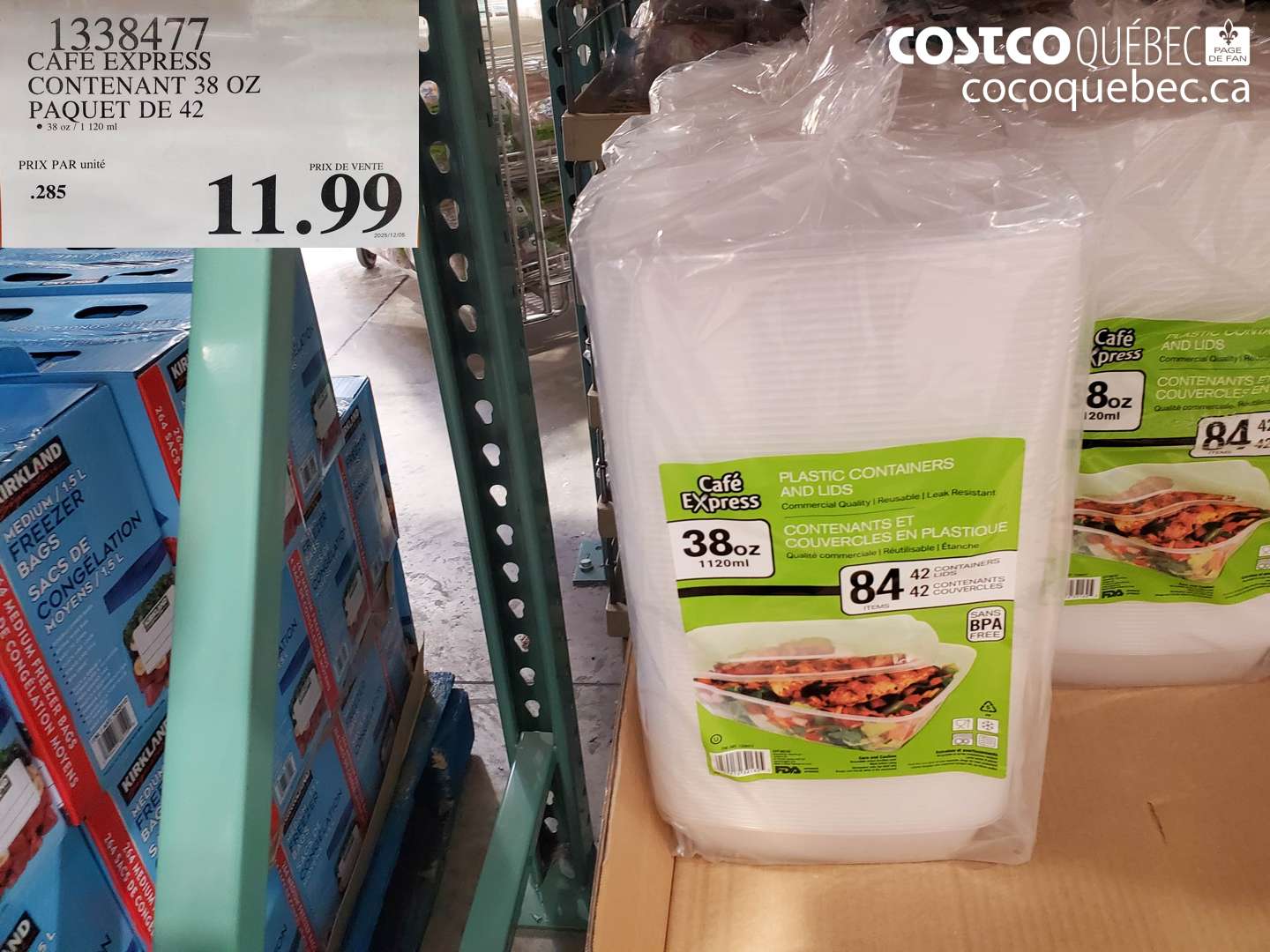 1338477 CAFÉ EXPRESS CONTENANT 38 OZ PAQUET DE 42 $11.99