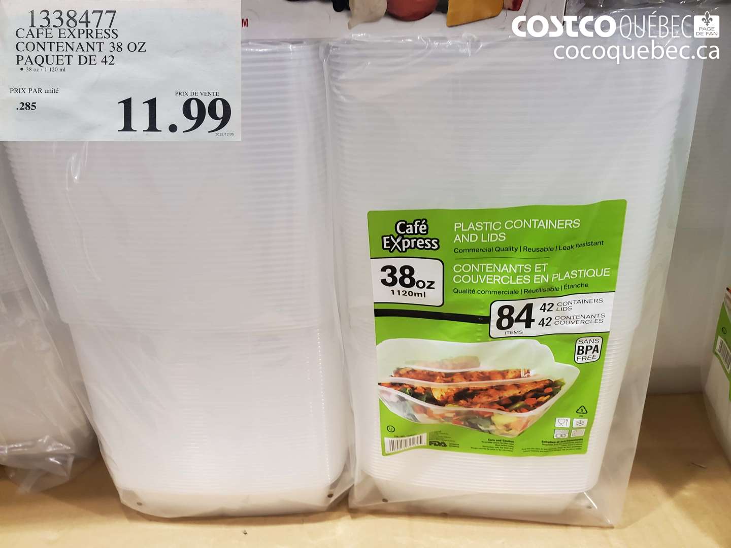 1338477 CAFÉ EXPRESS CONTENANT 38 OZ PAQUET DE 42 $11.99