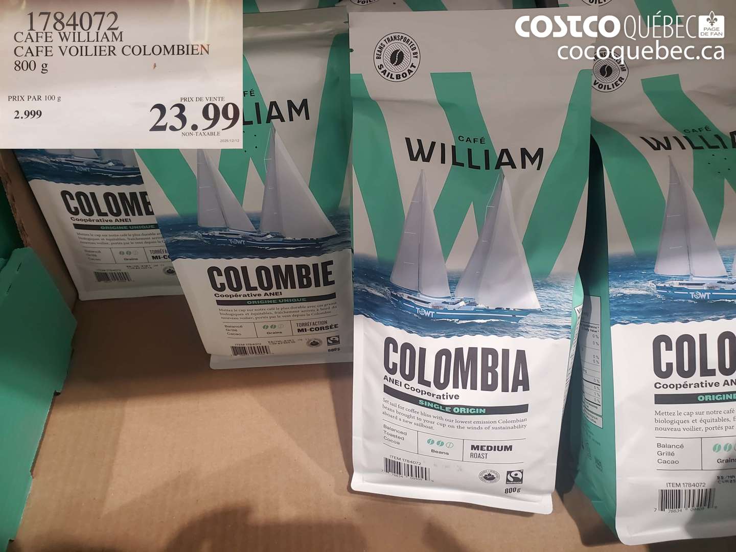 1784072 CAFE WILLIAM CAFE VOILLER COLOMBIEN 800 g $23.99