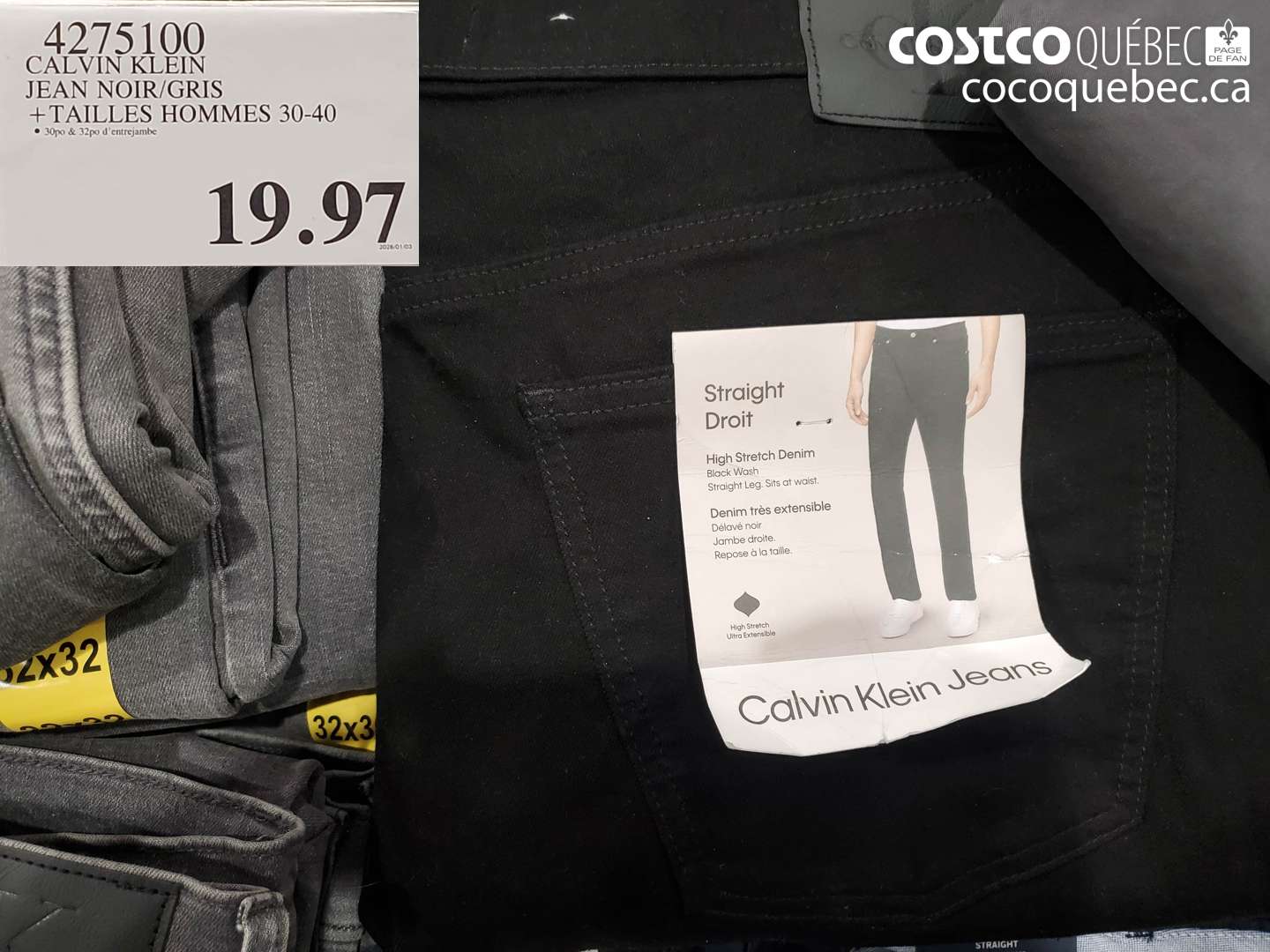 4275100 CALVIN KLEIN JEAN NOIR/GRIS + TAILLES HOMMES 30-40 $19.97