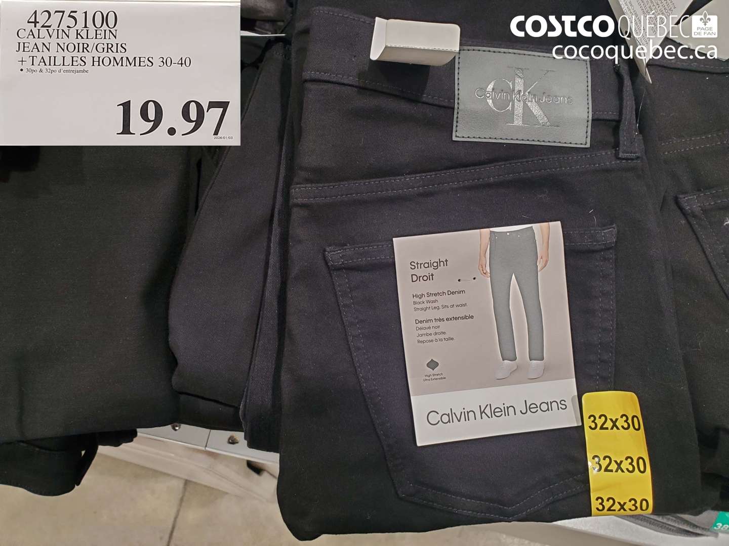 4275100 CALVIN KLEIN JEAN NOIR/GRIS + TAILLES HOMMES 30-40 $19.97