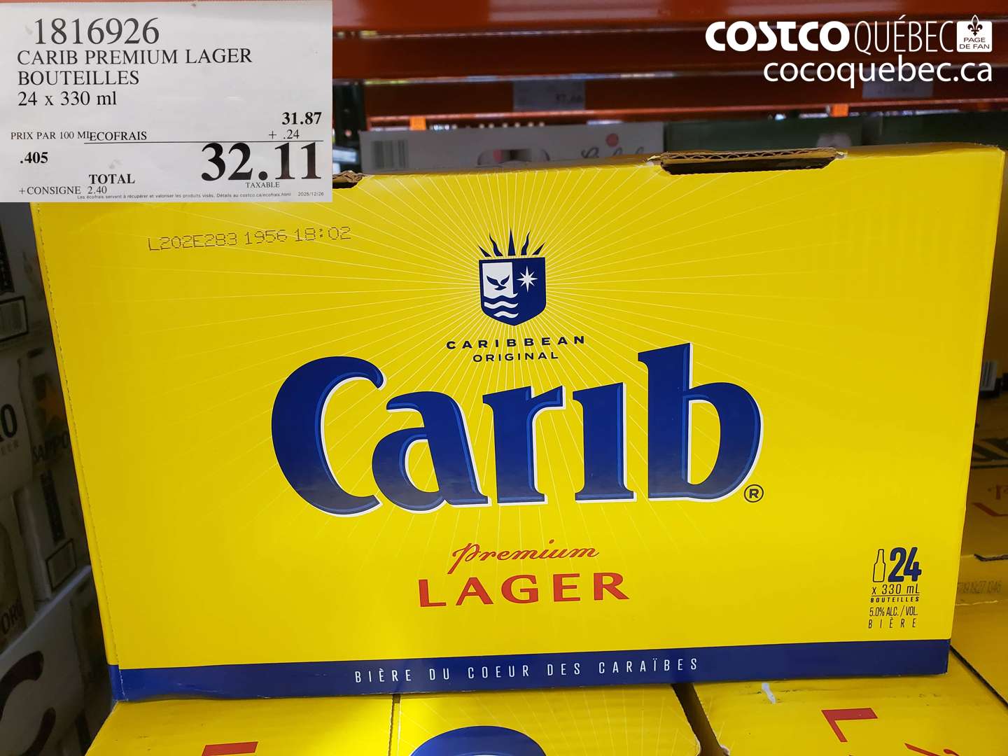 1816926 CARIB PREMIUM LAGER BOUTEILLES 24 x 330 ml $32.11