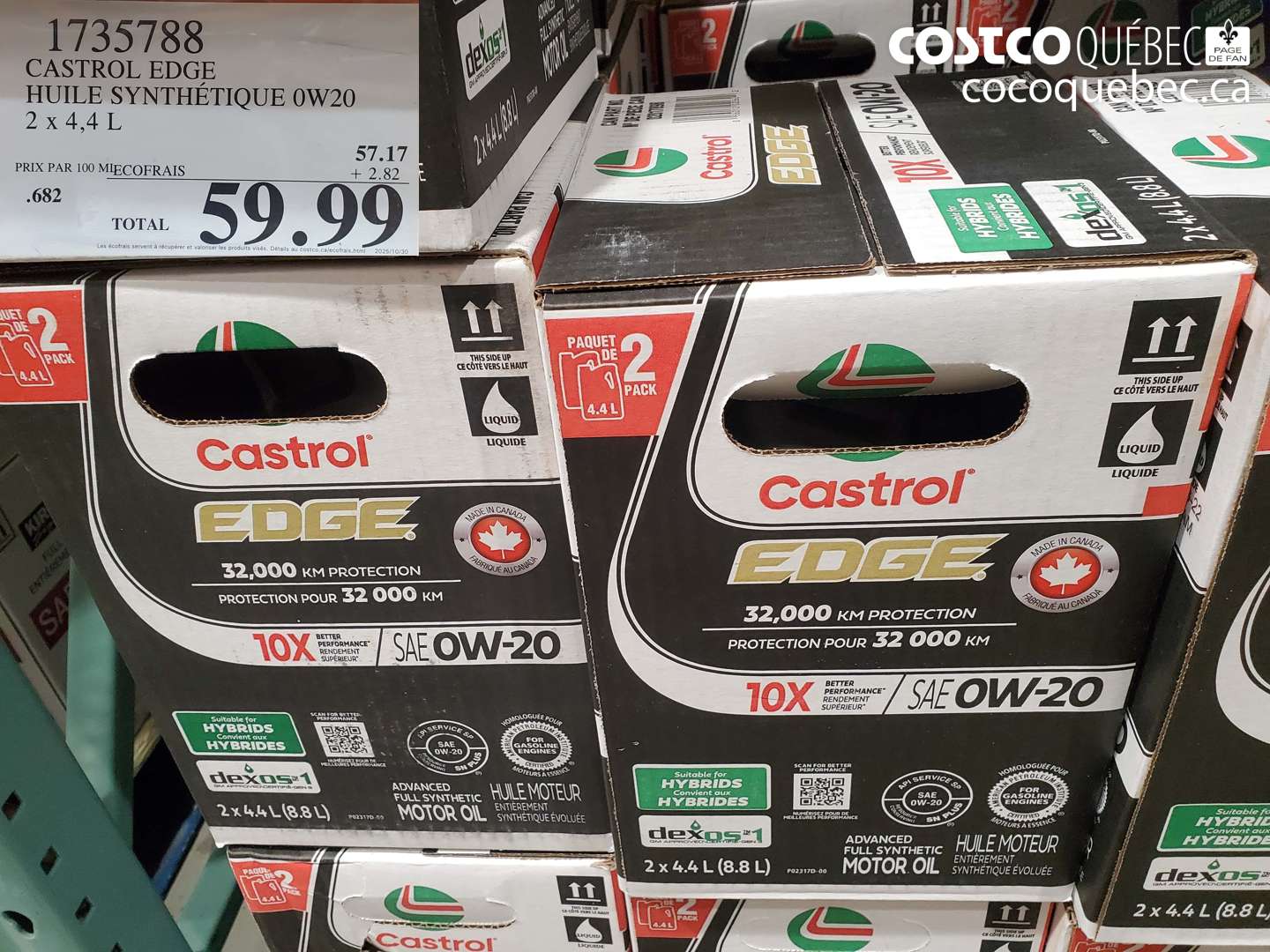 1735788 CASTROL EDGE HUILE SYNTHETIQUE 0W20 2x 4,4 L $59.99