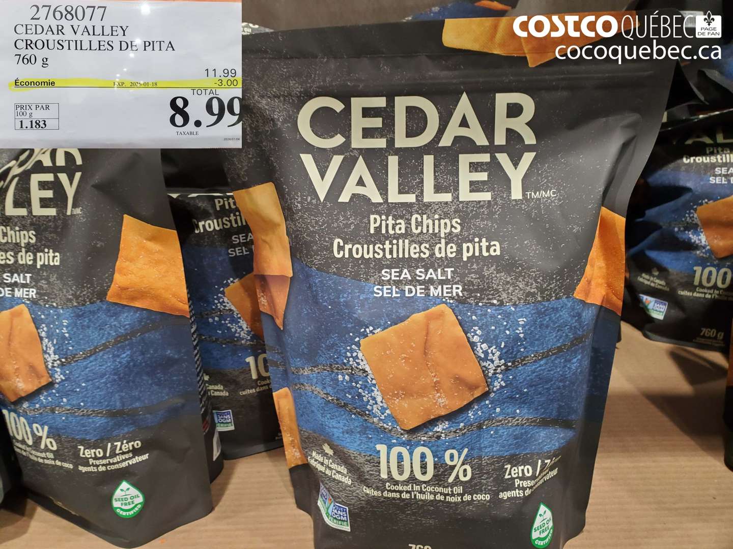 2768077 CEDAR VALLEY CROUSTILLES DE PITA 760G ($3.00 INSTANT SAVINGS EXPIRES ON 2026-01-18) $8.99