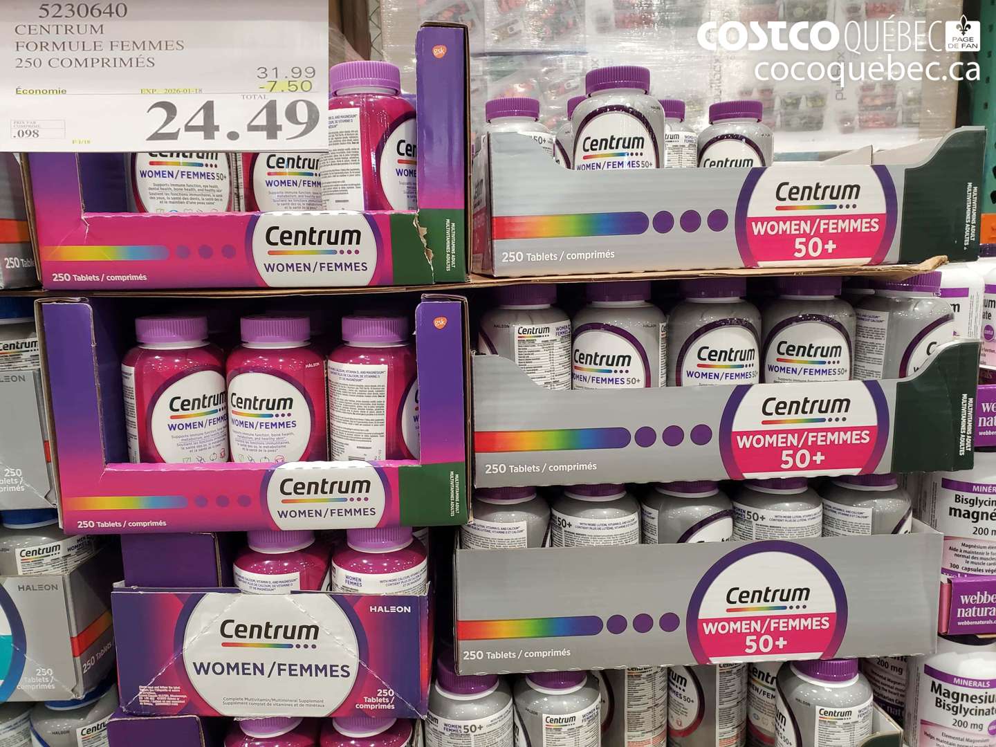 5230640 CENTRUM FORMULE FEMMES 250 COMPRIMÉS ($7.50 INSTANT SAVINGS EXPIRES ON 2026-01-18) $24.49