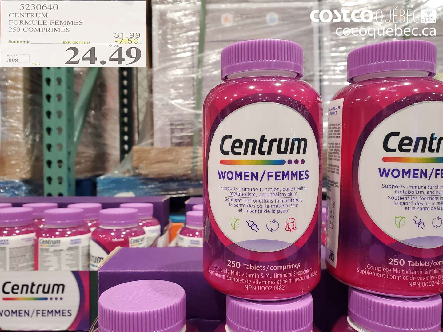 5230640 CENTRUM FORMULE FEMMES 250 COMPRIMÉS ($7.50 INSTANT SAVINGS EXPIRES ON 2026-01-18) $24.49