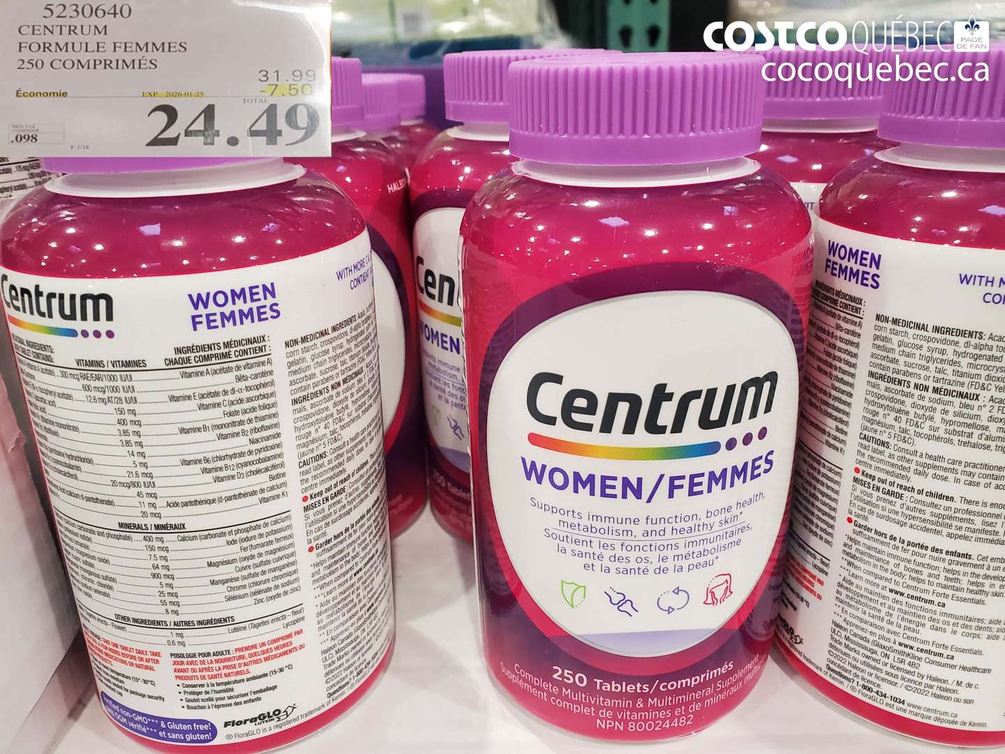 5230640 CENTRUM FORMULE FEMMES 250 COMPRIMÉS ($7.50 INSTANT SAVINGS EXPIRES ON 2025-01-25) $24.49