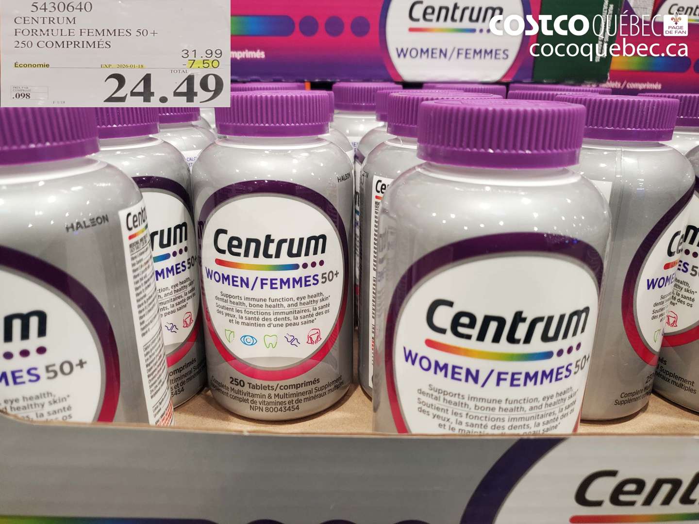 5430640 CENTRUM FORMULE FEMMES 50+ 250 COMPRIMÉS ($7.50 INSTANT SAVINGS EXPIRES ON 2026-01-18) $24.49