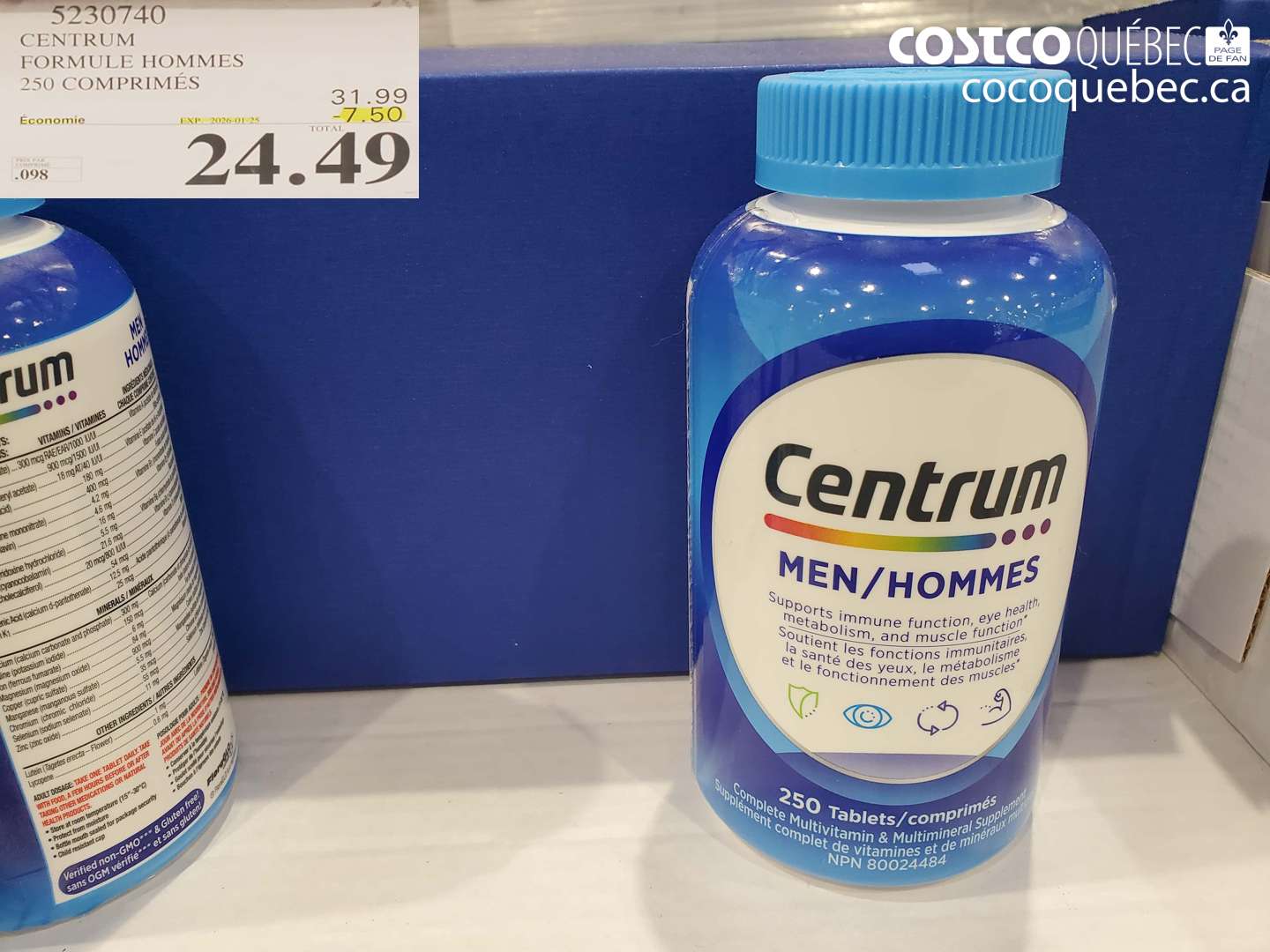 5230740 CENTRUM FORMULE HOMMES 250 COMPRIMÉS ($7.50 INSTANT SAVINGS EXPIRES ON 2025-01-25) $24.49