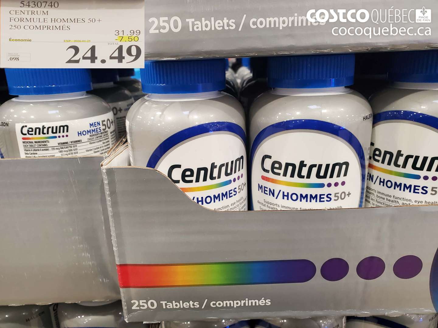 5430740 CENTRUM FORMULE HOMMES 50+ 250 COMPRIMÉS ($7.50 INSTANT SAVINGS EXPIRES ON 2025-01-25) $24.49