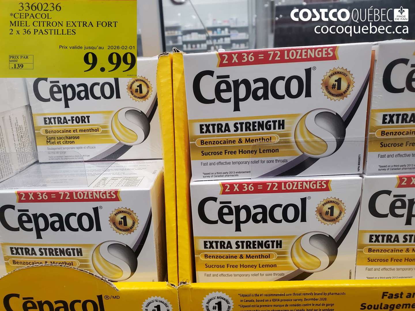 3360236 CEPACOL MIEL CITRON EXTRA FORT 2 x 36 PASTILLES (EXPIRES ON 2026-02-01) $9.99