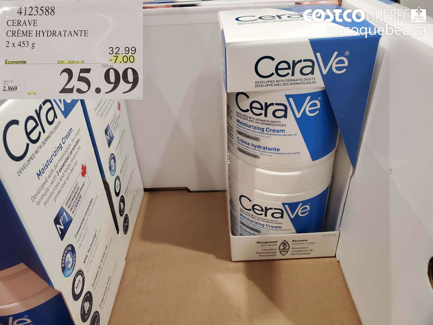 4123588 CERAVE CRÈME HYDRATANTE 2 x 453 g ($7.00 INSTANT SAVINGS EXPIRES ON 2026-01-18) $25.99