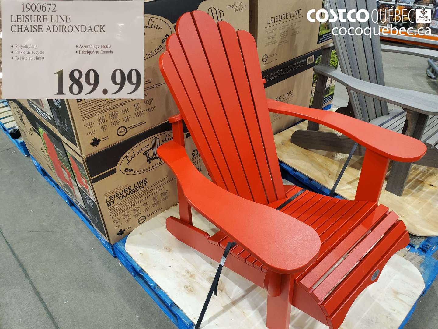 1900672 CHAISE ADIRONDACK ROUGE LEISURE LINE TOUS LES TEMPS  $189.99