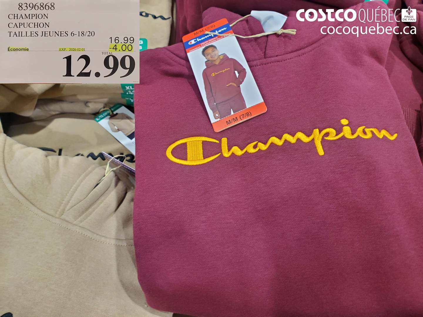 8396868 CHAMPION CAPUCHON TAILLES JEUNES 6-18/20  ($4.00 INSTANT SAVINGS EXPIRES ON 2026-02-01) $12.99