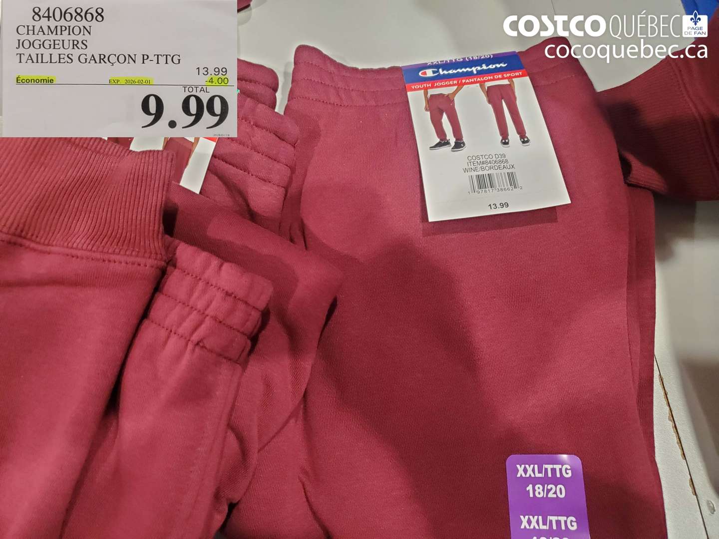 8406868 CHAMPION JOGGEURS TAILLES GARÇON P-TTG ($4.00 INSTANT SAVINGS EXPIRES ON 2026-02-01) $13.99
