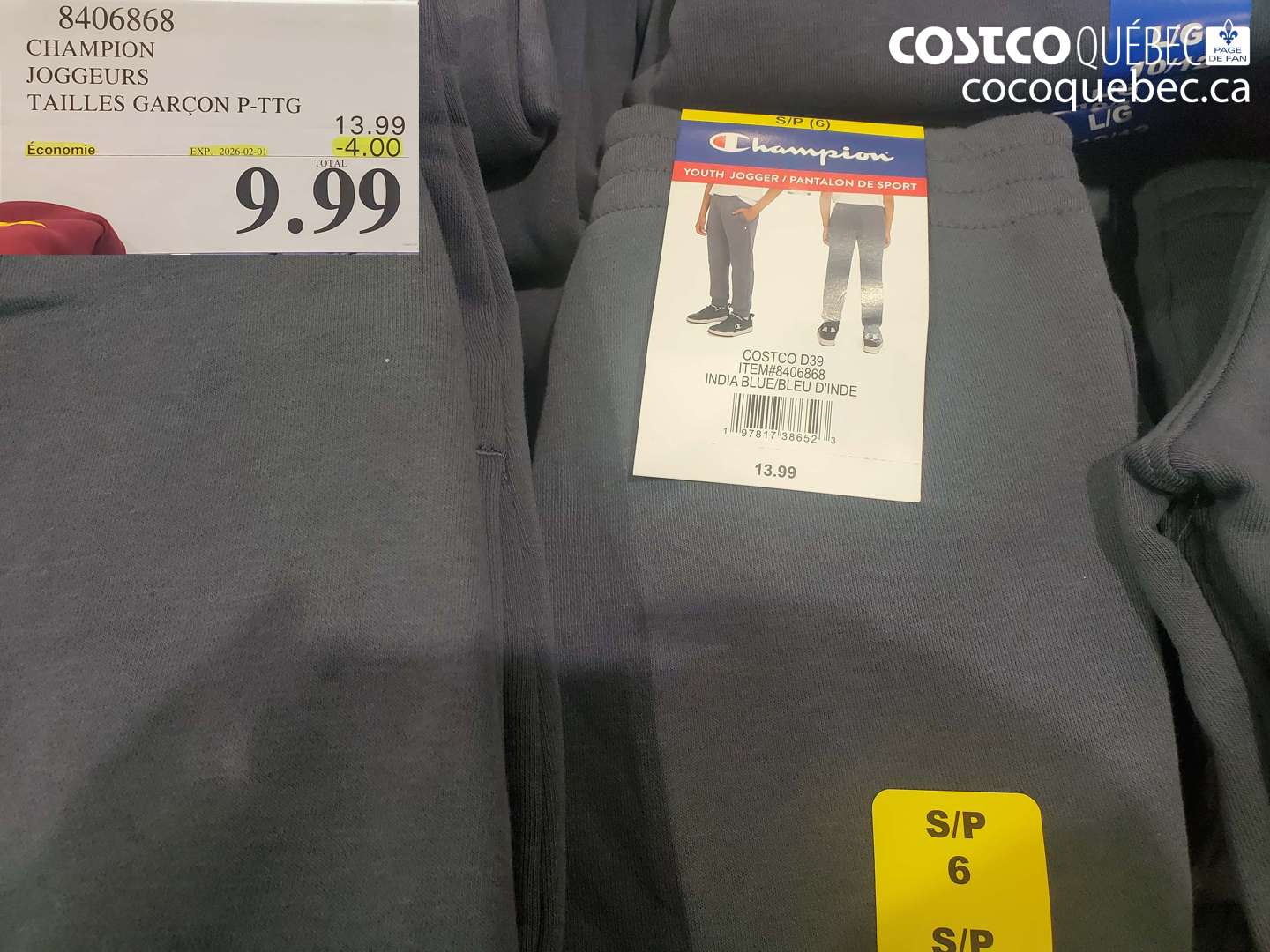 8406868 CHAMPION JOGGEURS TAILLES GARÇON P-TTG ($4.00 INSTANT SAVINGS EXPIRES ON 2026-02-01) $13.99