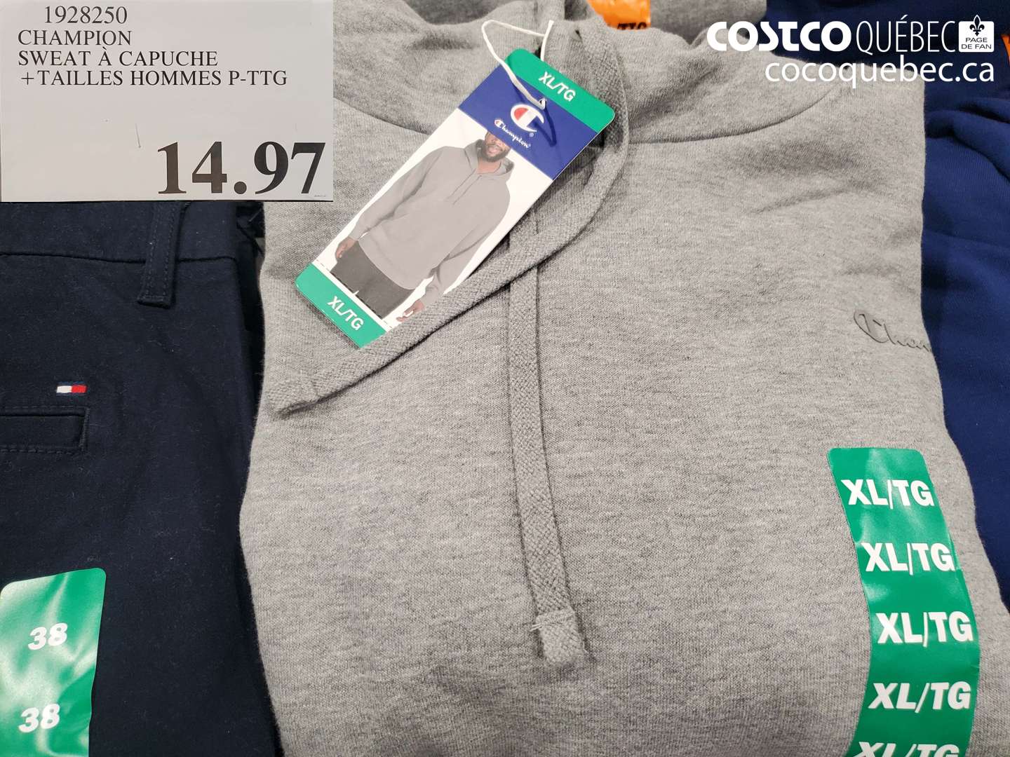 1928250 CHAMPION SWEAT À CAPUCHE + TAILLES HOMMES P-PTG $14.97