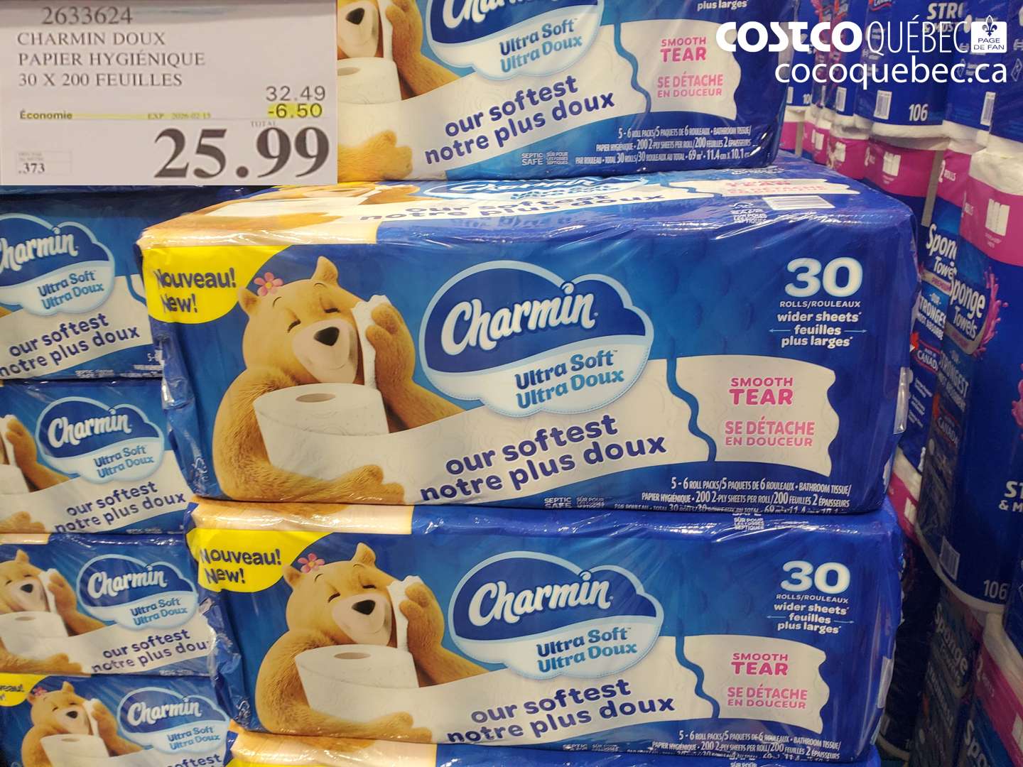 2633624 CHARMIN DOUX PAPIER HYGIÉNIQUE 30 X 200 FEUILLES ($6.50 INSTANT SAVINGS EXPIRES ON 2026-02-15) $25.99