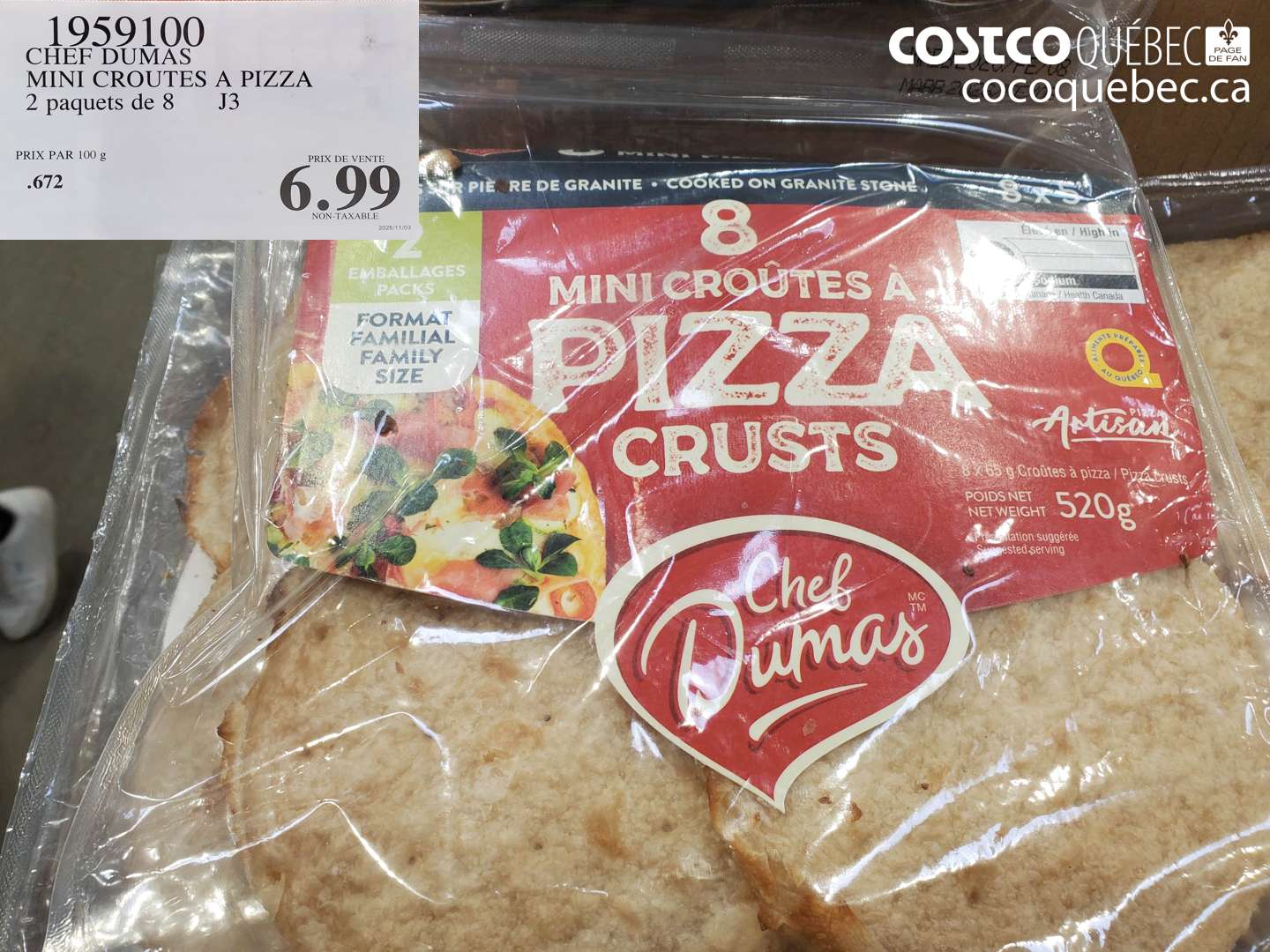 1959100 CHEF DUMAS MINI CROUTES A PIZZA 2 paquets de 8 $6.99