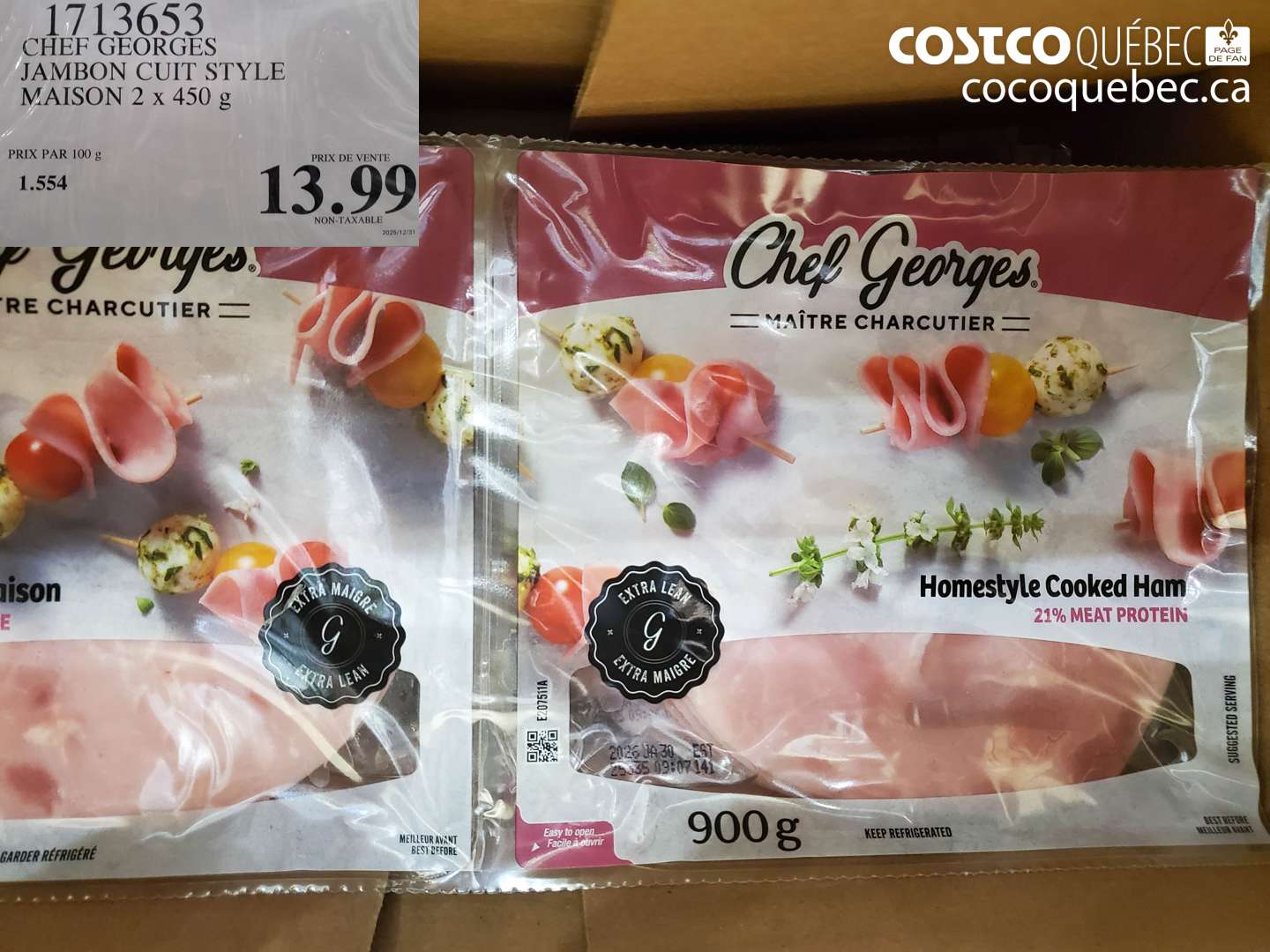 1713653 CHEF GEORGES JAMBON CUIT STYLE MAISON 2 x 450 g $13.99