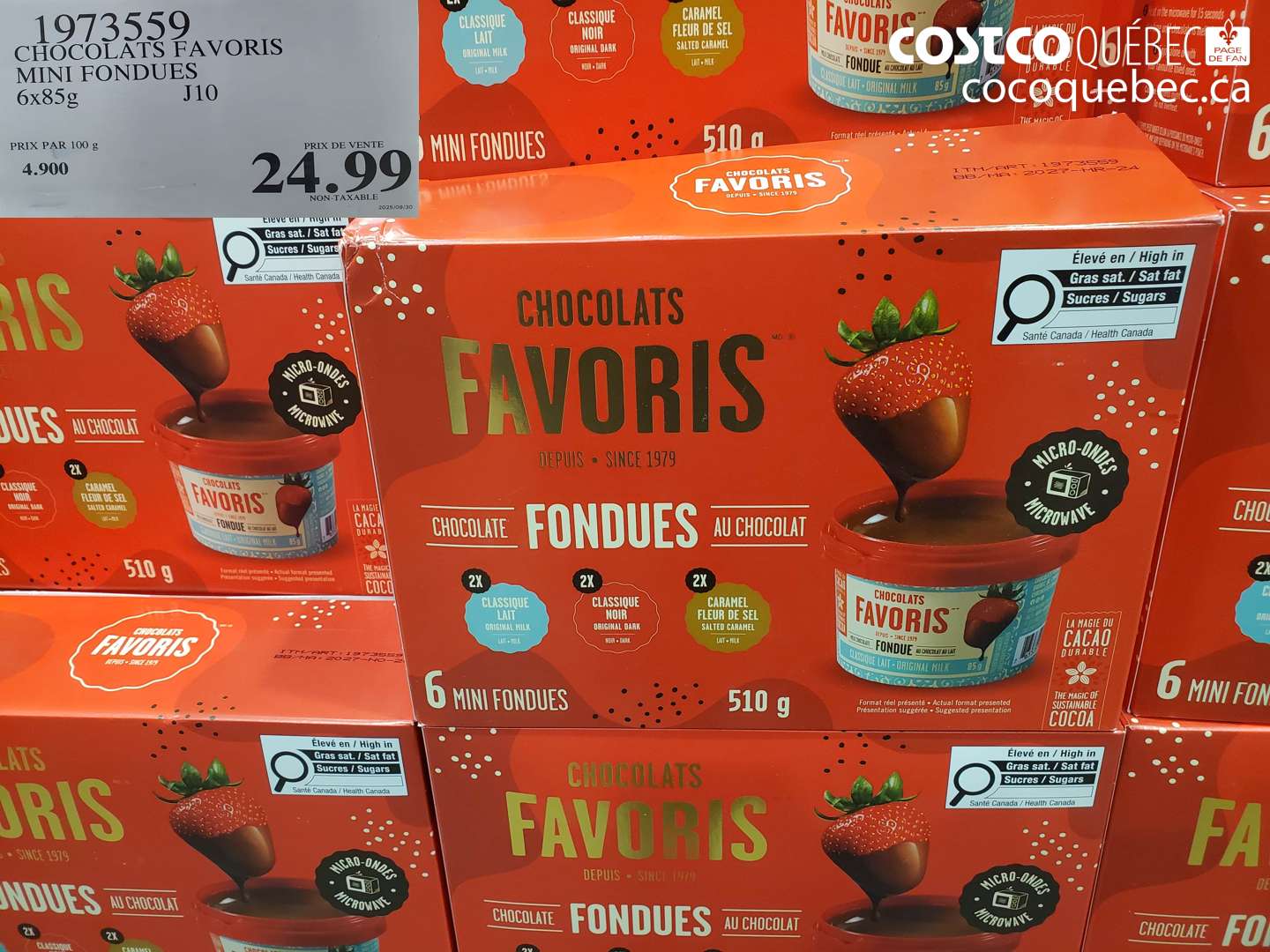 1973559 CHOCOLATS FAVORIS MINI FONDUES 6x85g $24.99