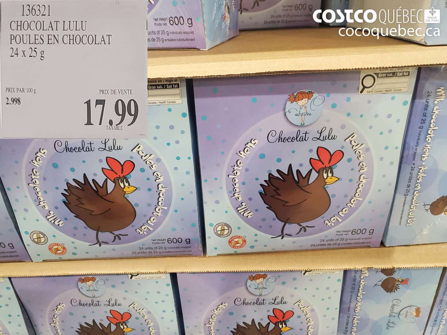 136321 CHOCOLAT LULU POULES EN CHOCOLAT 24x25 G  $17.99