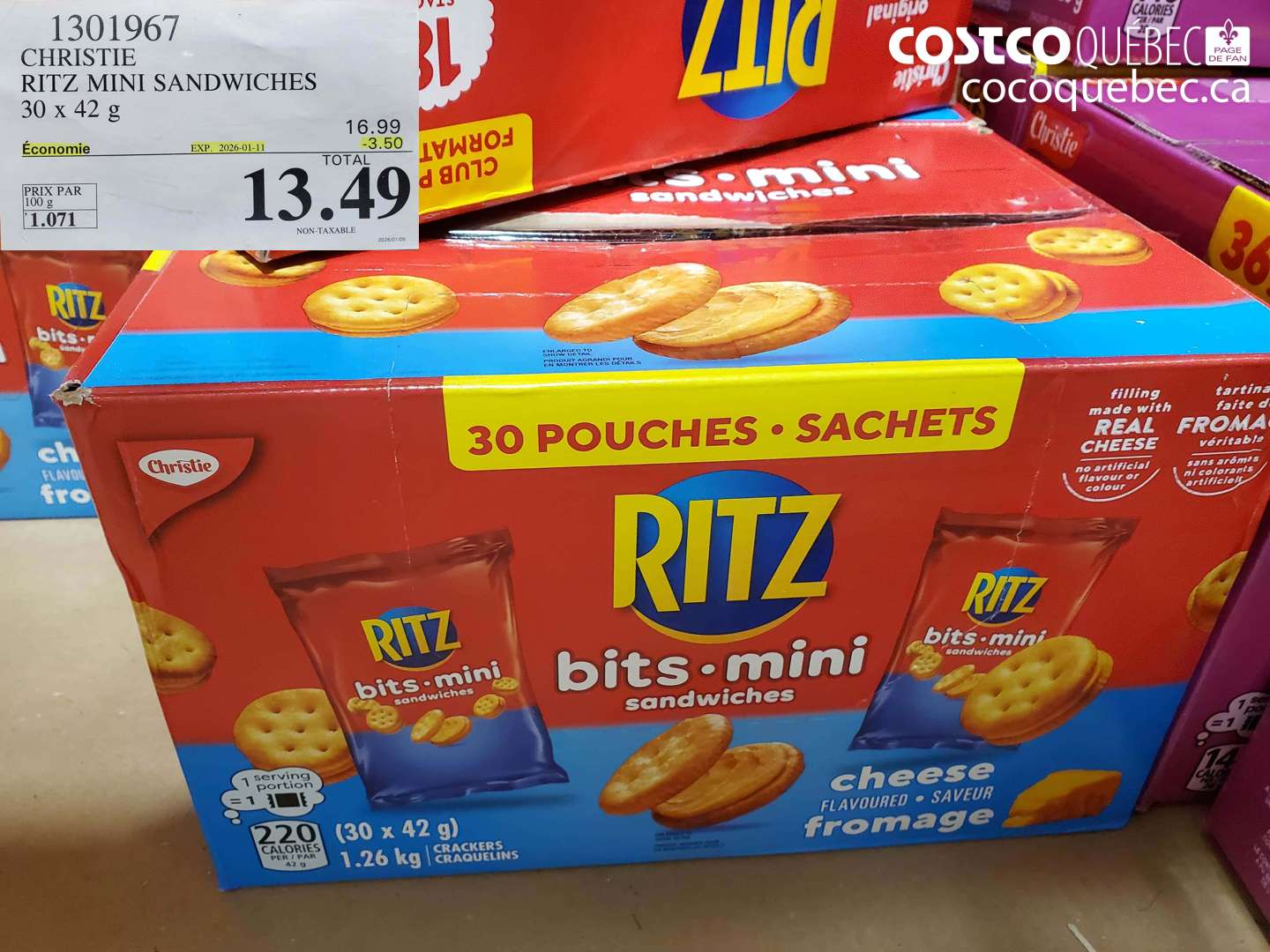 1301967 CHRISTIE RITZ MINI SANDWICHES 30 x 42 g ($3.50 INSTANT SAVINGS EXPIRES ON 2026-01-11) $13.49