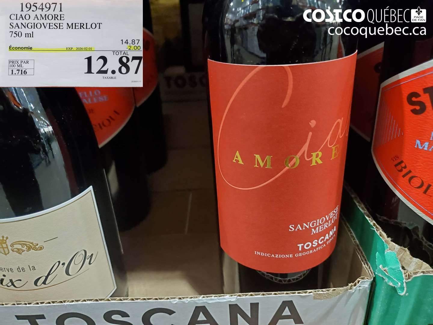 1954971 CIAO AMORE SANGIOVESE MERLOT 750 ml ($2.00 INSTANT SAVINGS EXPIRES ON 2026-02-01) $12.87